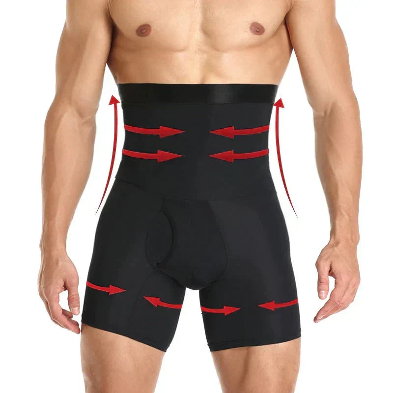 Athletic men's compression shorts for tummy control, offering slimming support & comfort for active lifestyles.