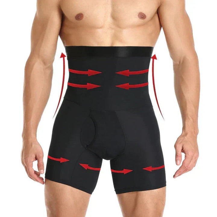 Athletic men's compression shorts for tummy control, offering slimming support & comfort for active lifestyles.