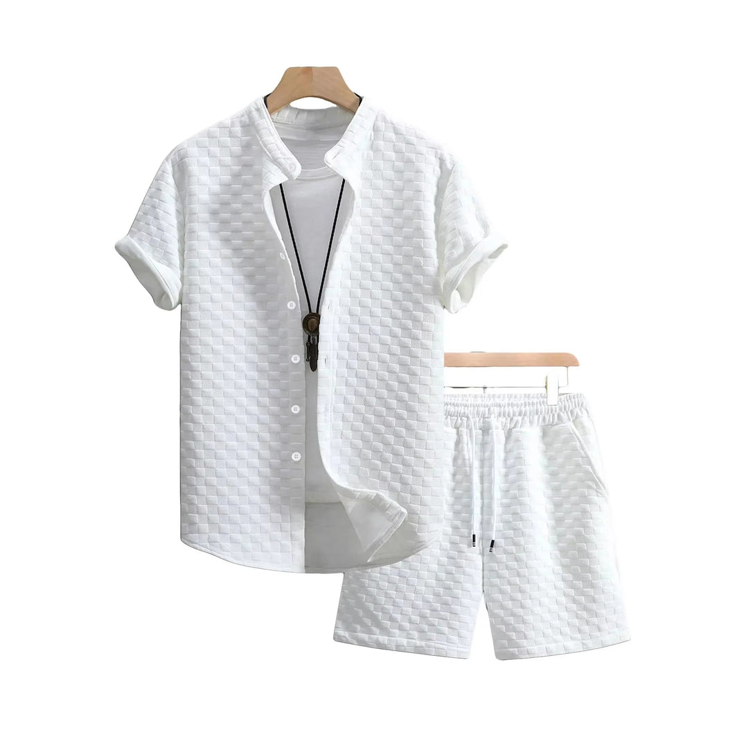Men's breathable two-piece shorts set. Relaxed fit matching co-ord for summer activewear & casual spring style.