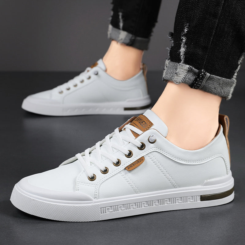 Close-up of men's two-tone casual sneakers, featuring modern design and comfortable fit.