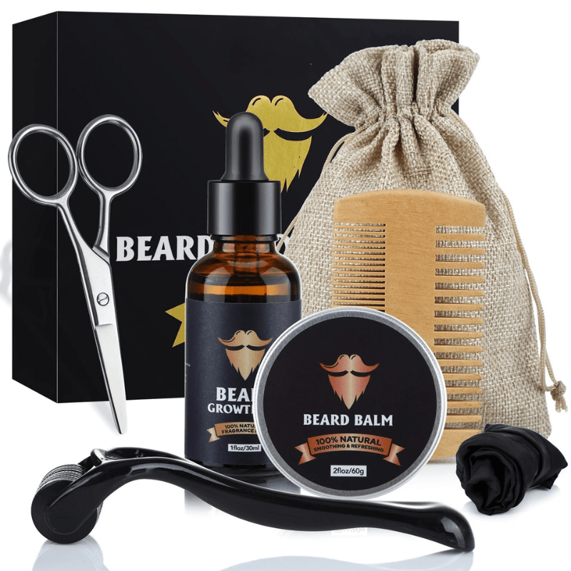 Men's beard growth oil from Ultimate Kit, designed to thicken and strengthen patchy beards effectively.