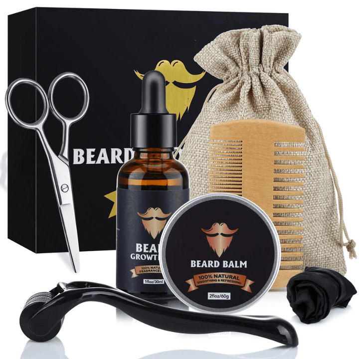 Men's beard growth oil from Ultimate Kit, designed to thicken and strengthen patchy beards effectively.