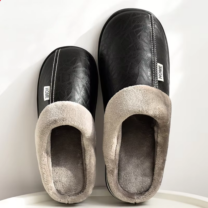 Men's lounge slides with ultra-comfort cushioning, providing arch support, warmth, and relaxation at home.
