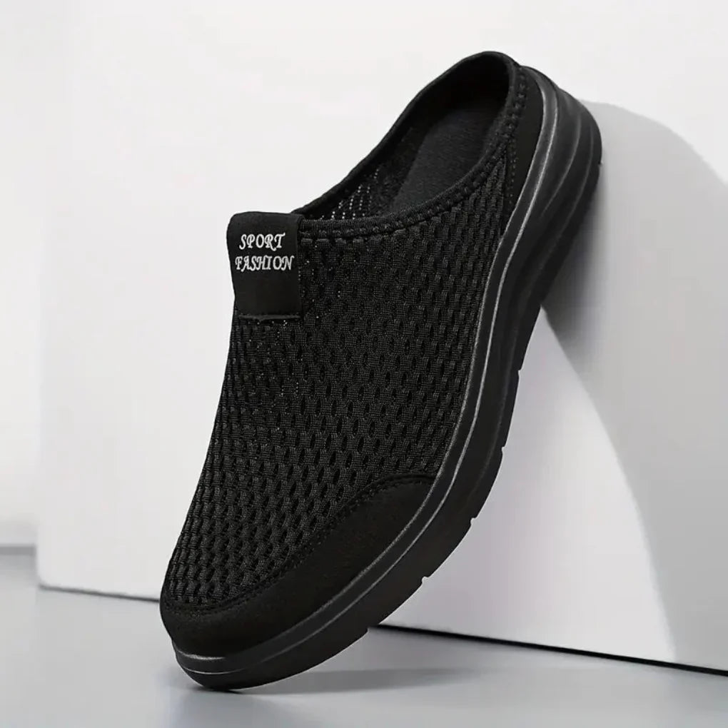 Men's Ultra-Comfort Slip-On Sandals in dark grey, featuring arch support and a lightweight design for casual summer wear.