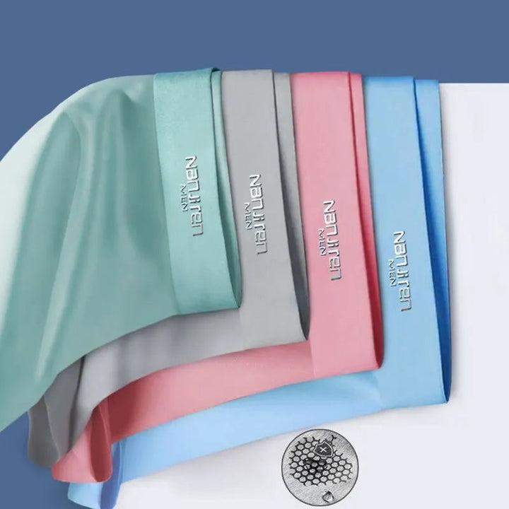 Men's ultra-cooling boxer short 4-pack. Ice silk underwear for ultimate freshness & comfort.