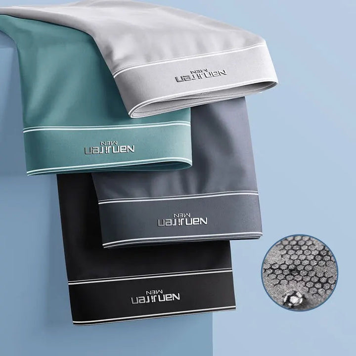 Ultra-cooling men's boxer short 4-pack. Fresh & comfortable ice silk underwear for everyday wear.