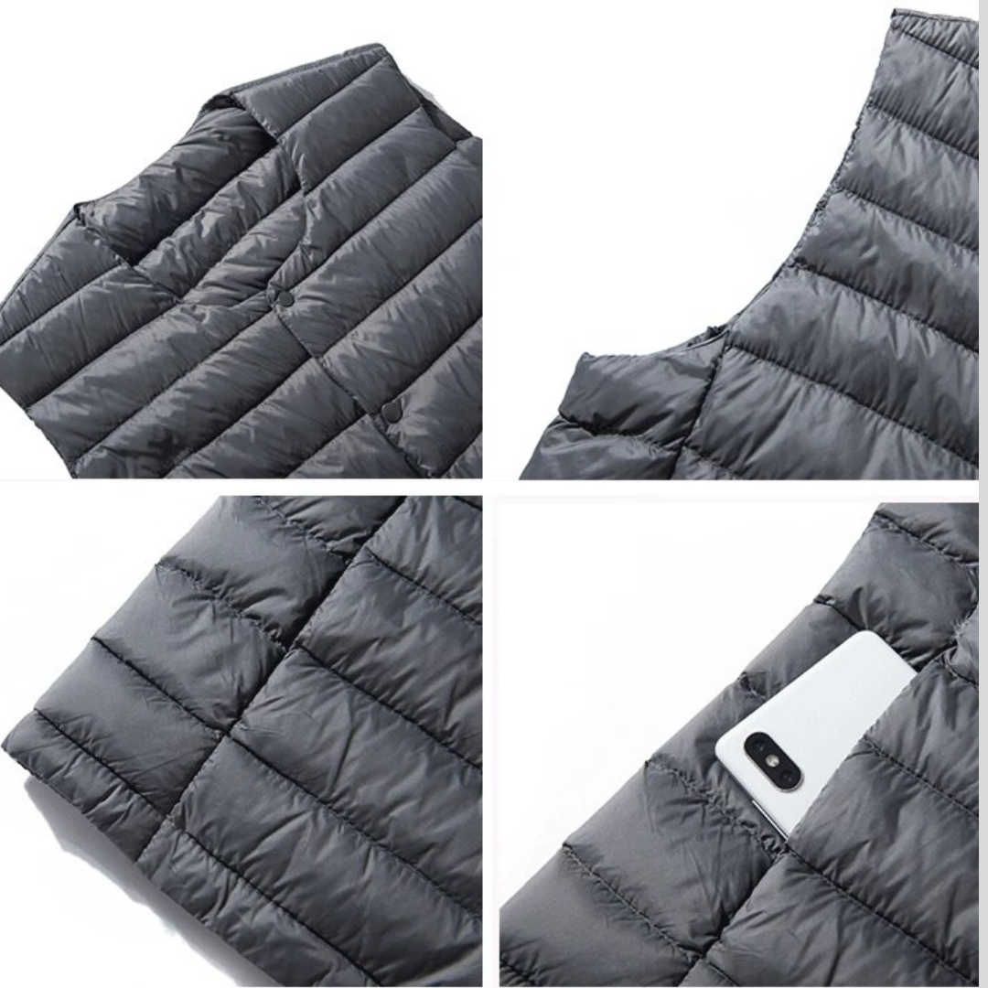 Outdoor men's padded vest, providing lightweight warmth for hiking, travel, and everyday adventures. Essential.