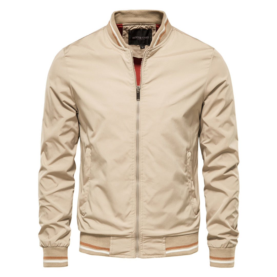 Close-up of a Men's Urban Streetwear Bomber Jacket, showcasing material and detailing.