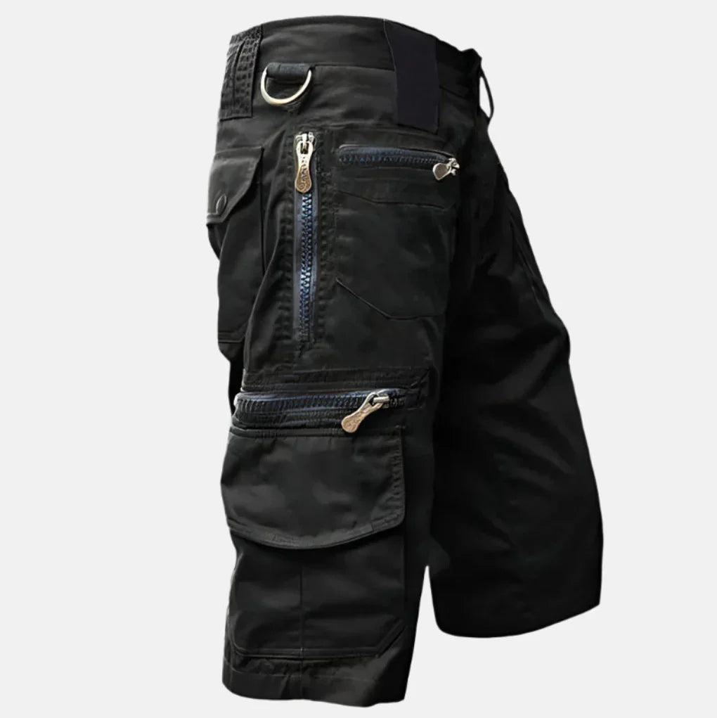 Men's utility cargo shorts with knee-length fit, perfect for casual wear, outdoor adventures & summer style.