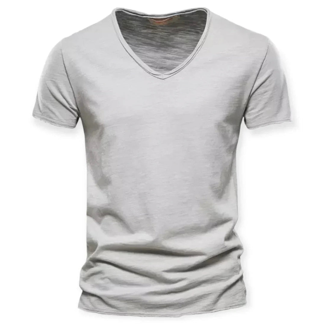 Men's casual V-neck t-shirt, great for summer comfort, versatile styling, and everyday wear.