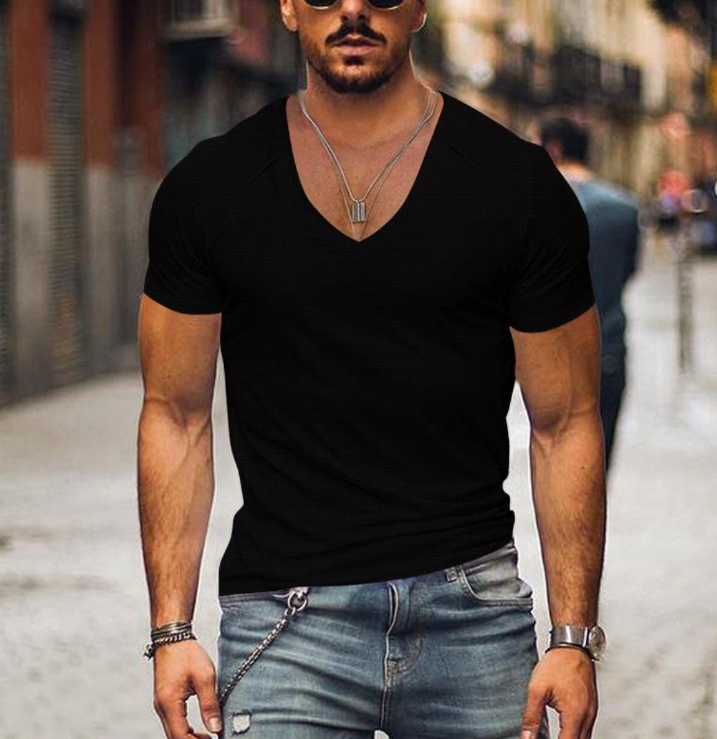 Men's V-neck t-shirt for casual style & all-day comfort. Soft, short-sleeve basic tee for everyday wear.