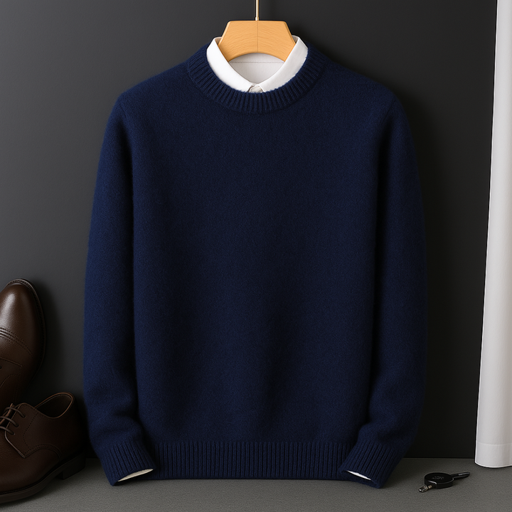 Full view of Men's Valencia ultra-soft pullover sweater. Stylish long sleeve knitwear, perfect for fall & winter comfort.