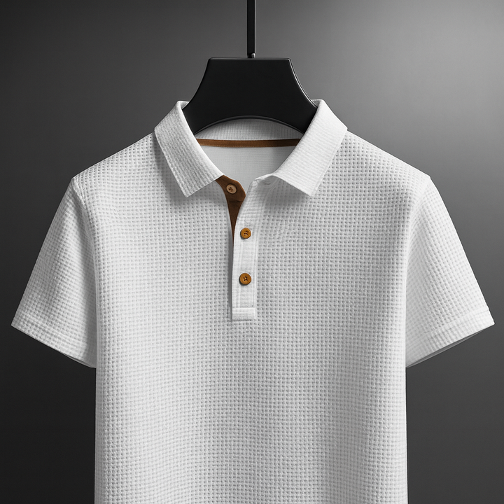 Stylish men's cooling stretch polo, Verona Breeze, for comfortable summer fashion & performance.