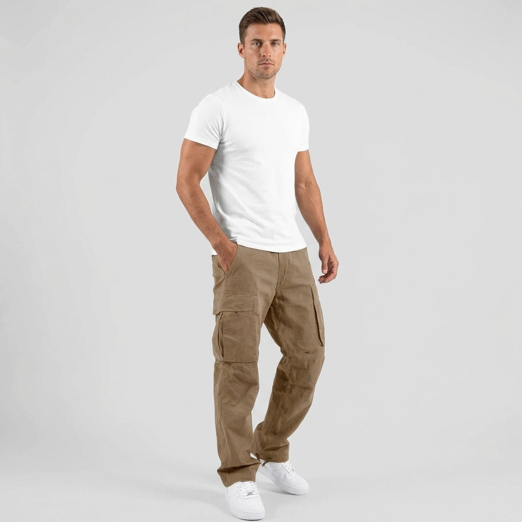Men's versatile cargo pants, multi-pocket design, tapered fit for everyday comfort & casual style.