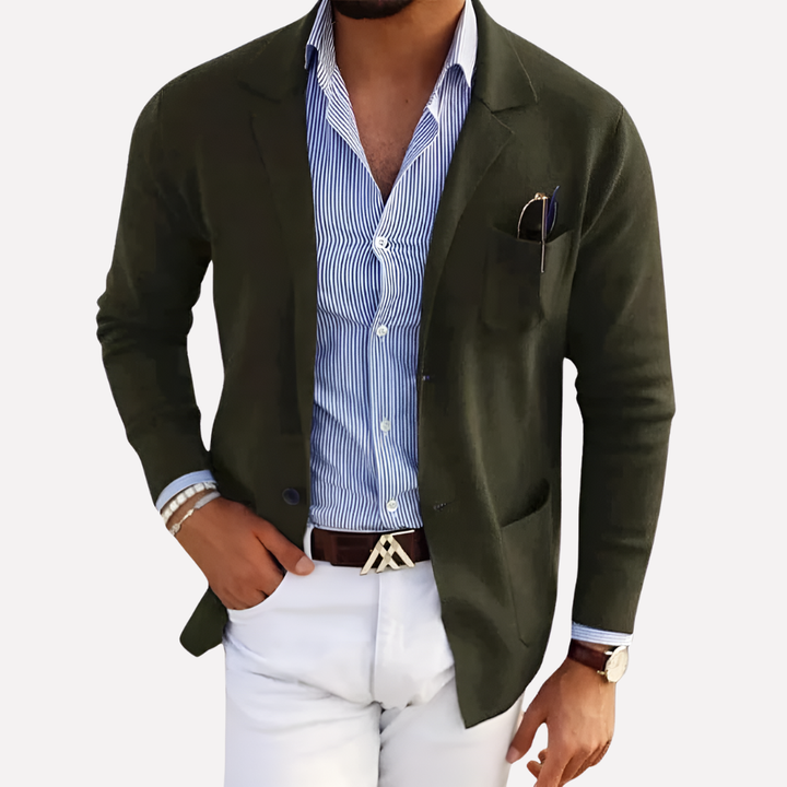 Stylish men's casual blazer with notched lapel, ideal for semi-formal layering or modern menswear.