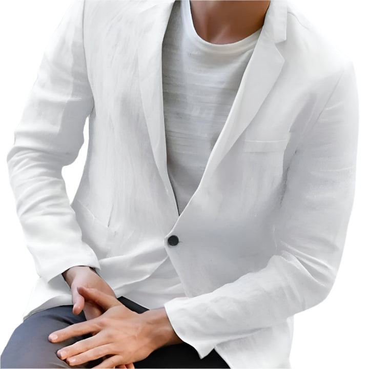 Men's versatile casual blazer in modern fit; perfect for smart casual or business casual occasions. Available in white, gray, black.