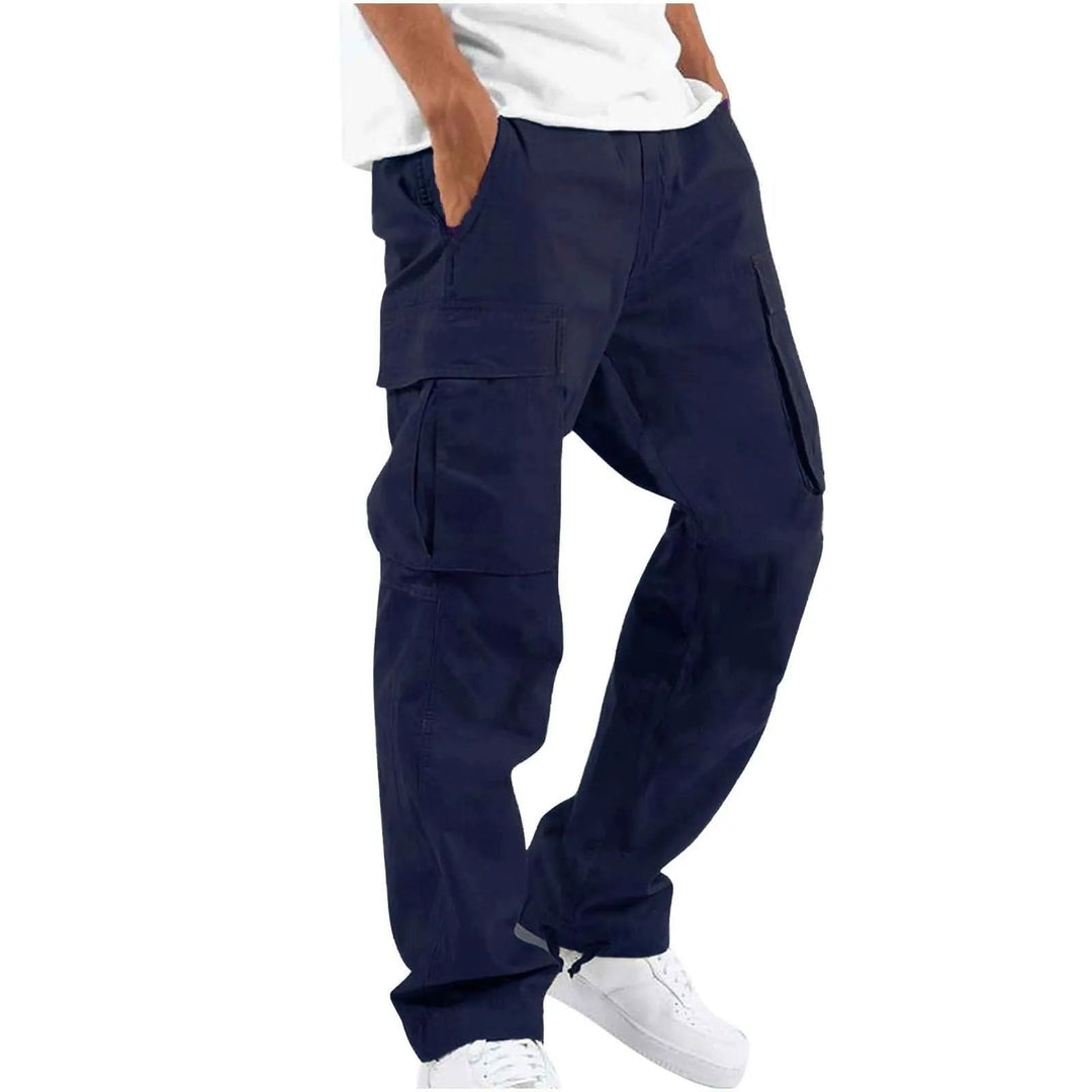 Close-up of men's casual drawstring cargo pants, highlighting texture, pockets & relaxed fit for ultimate everyday comfort.