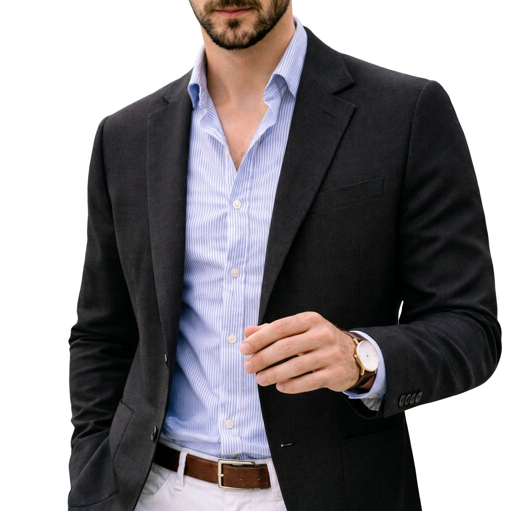 A sophisticated men's knit blazer, offering everyday elegance, versatile fashion, and a smart casual touch.