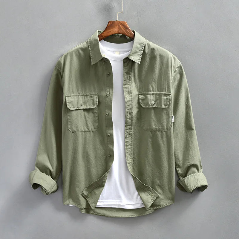 Comfortable men's versatile long sleeve button-up shirt, ideal for all-day wear.