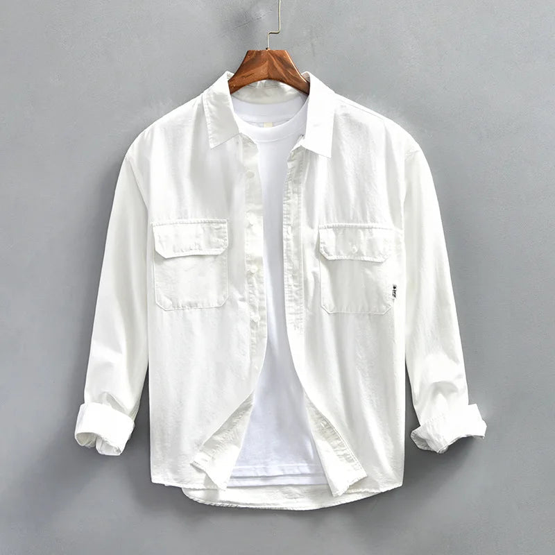 Classic men's long sleeve button-up casual shirt, offering comfort and timeless style.