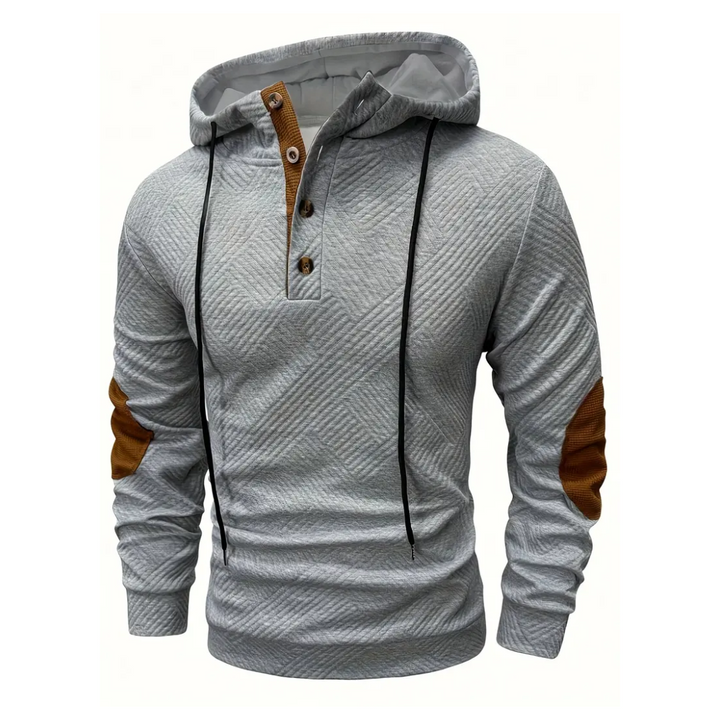 Men's versatile outdoor hoodie jacket with comfort stretch fabric & stylish button placket.