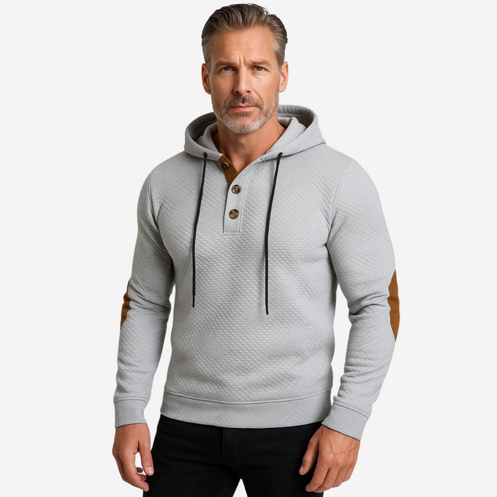 Men's active outdoor hoodie for hiking & casual wear, featuring comfort stretch & a button placket.