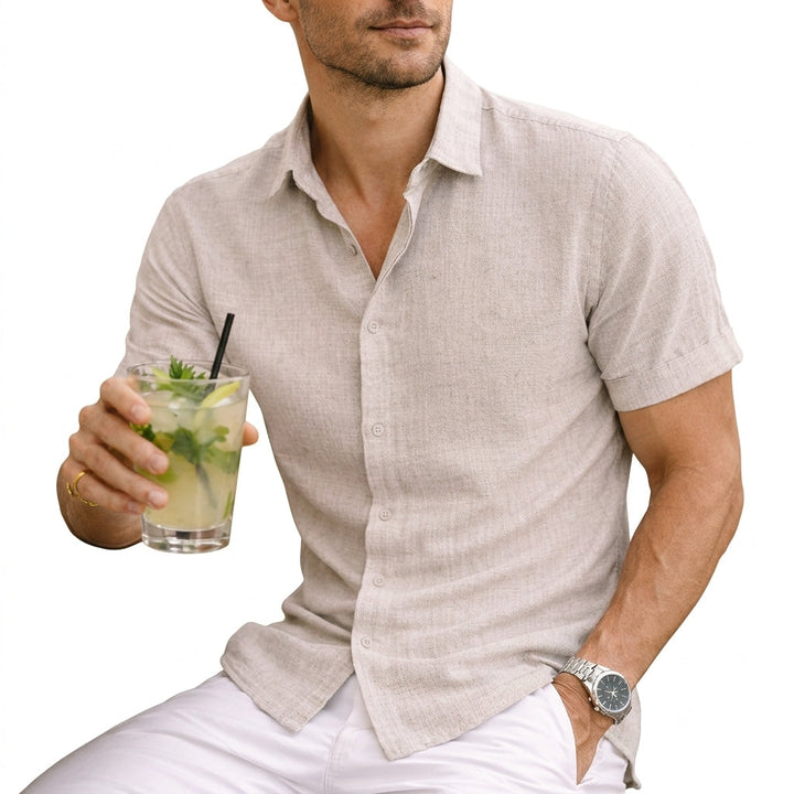 Versatile men's short sleeve button shirt. Modern design for casual to smart looks. A timeless wardrobe essential.