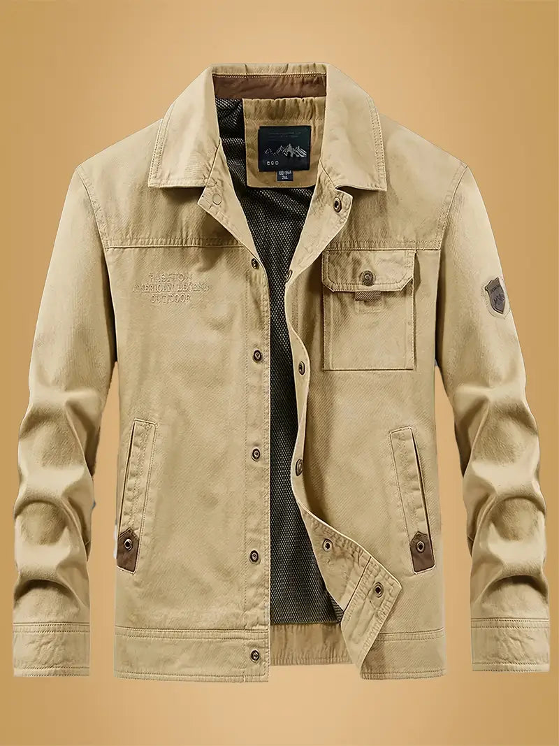 Men's vintage autumn jacket, classic style for fall fashion. Lightweight button-up outerwear for casual wear.