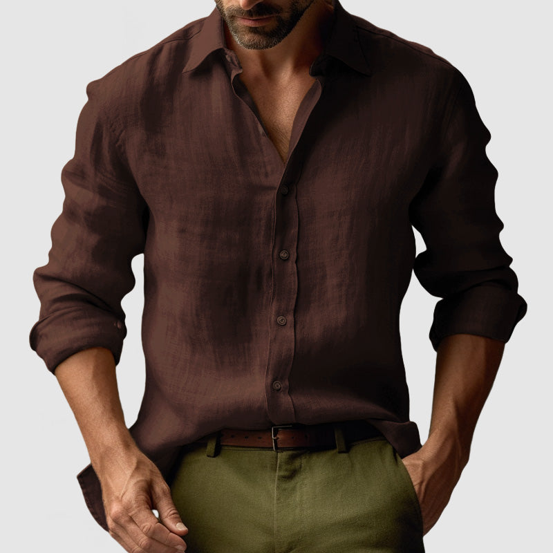 Autumn men's vintage button-up long sleeve shirt. A smart-casual essential for contemporary fashion.