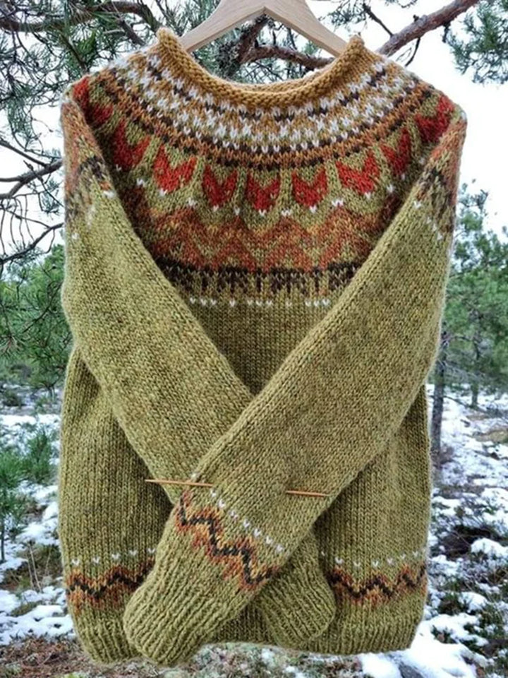 Men's vintage geometric knit crewneck sweater, ideal for fall and winter fashion.