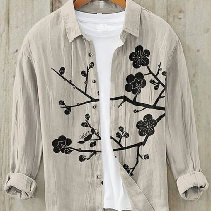 Summer fashion men's shirt, short sleeve, unique Japanese cultural art print, relaxed.