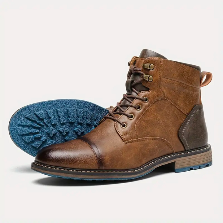 Stylish men's vintage lace-up brown leather boots for casual wear