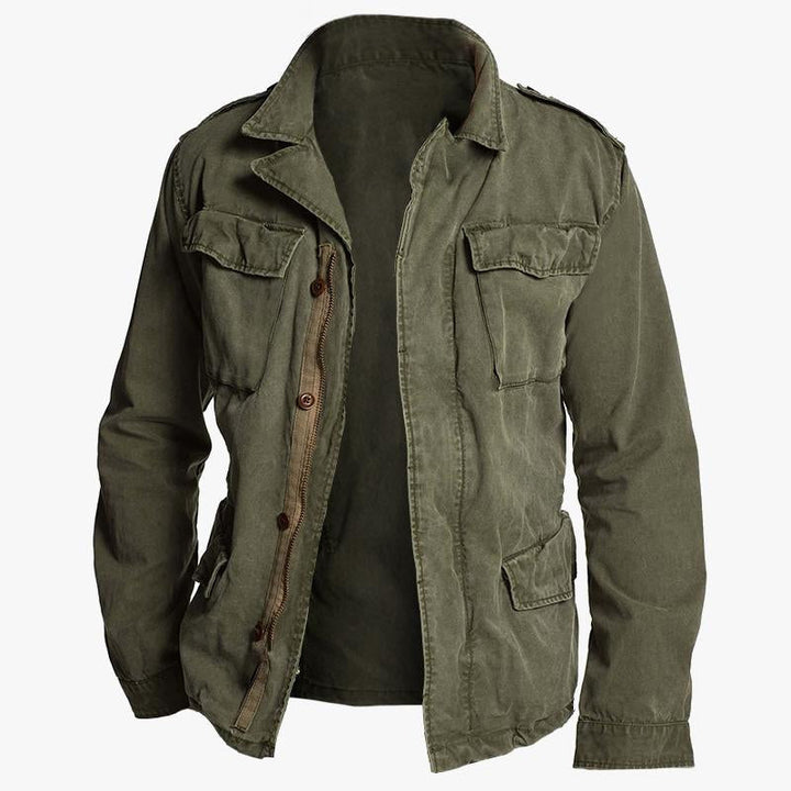 Casual men's utility jacket for fall & spring. Features multiple pockets & classic vintage design.