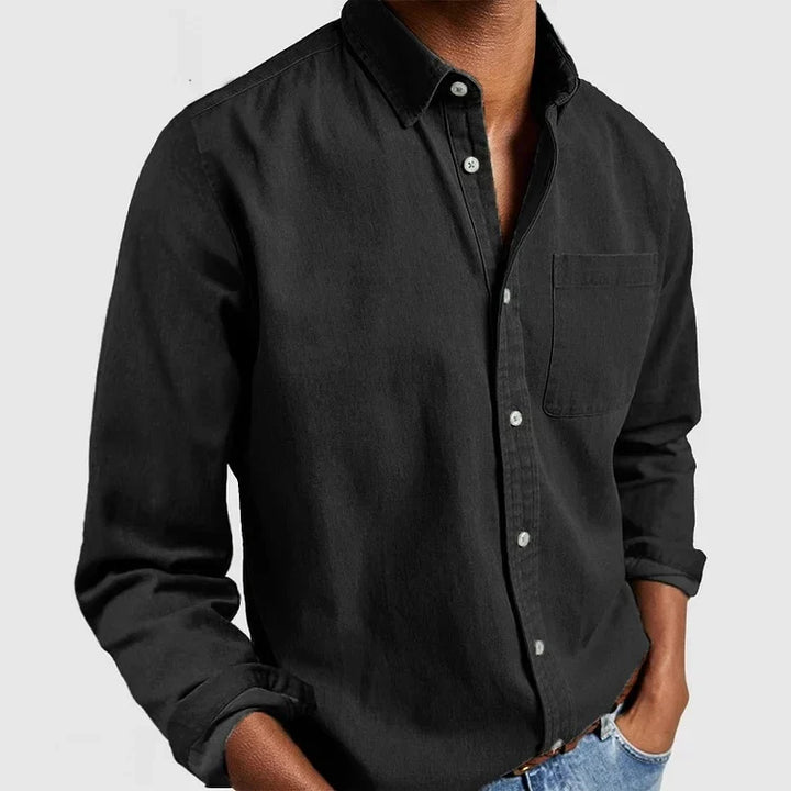 Comfortable men's long sleeve casual shirt. Features vintage styling & a button-down front.