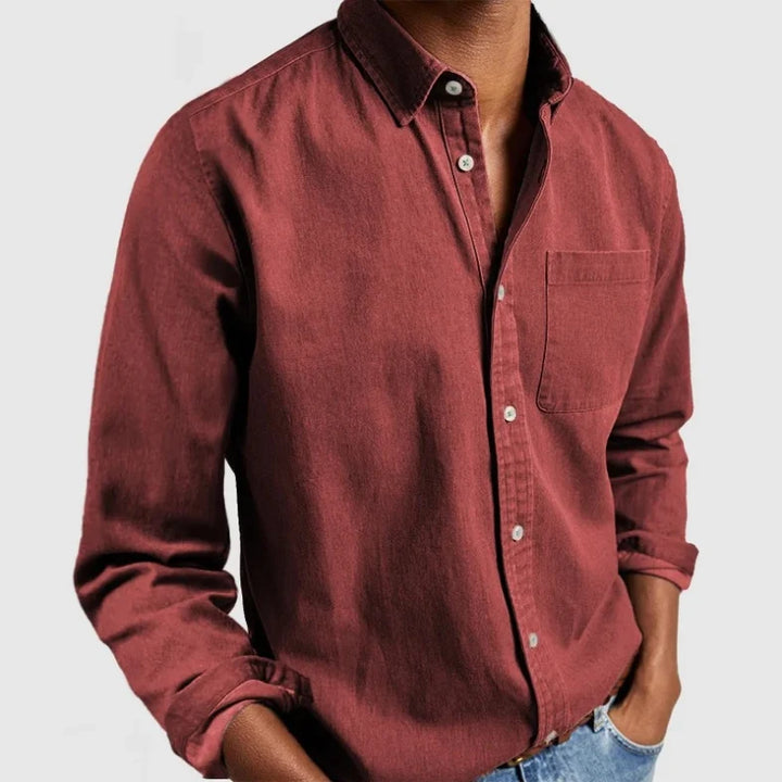 Fall/Spring men's long sleeve button shirt. Vintage design for stylish, everyday comfort.