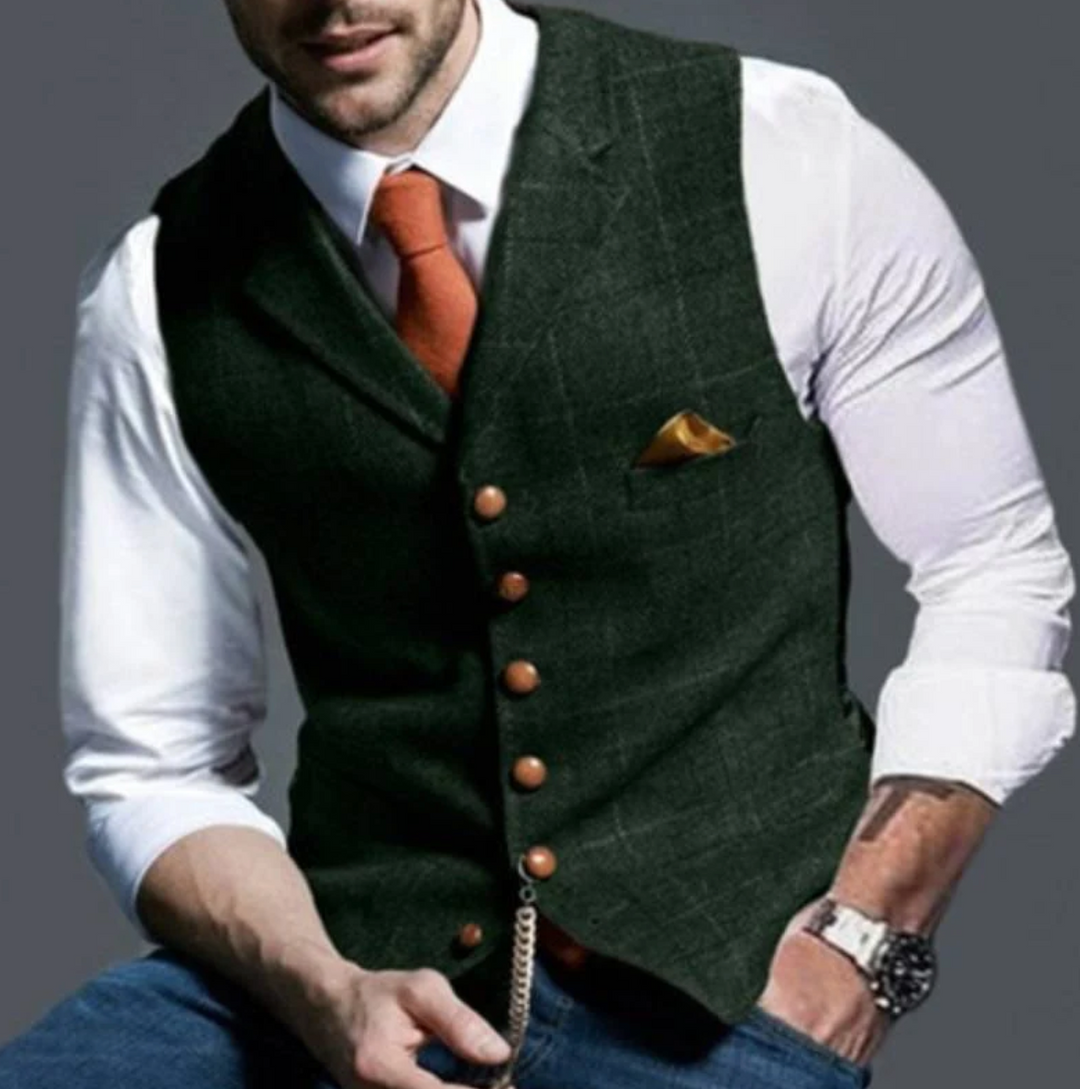 Men's classic vintage vest, with a modern edge. Tailored waistcoat for formalwear, business casual, or retro fashion.