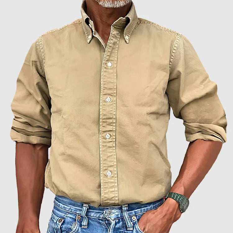 Comfortable long sleeve Men's Vintage Wash Button Down Shirt for stylish everyday wear.