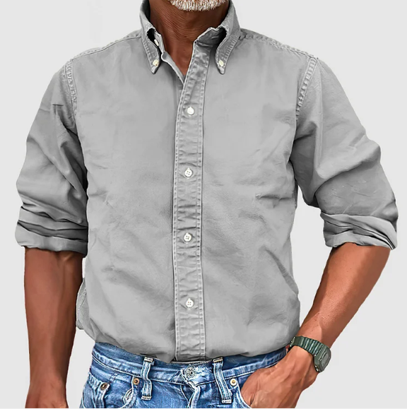 Timeless Men's Vintage Wash Button Down Shirt, offering a relaxed fit & durable everyday wear.