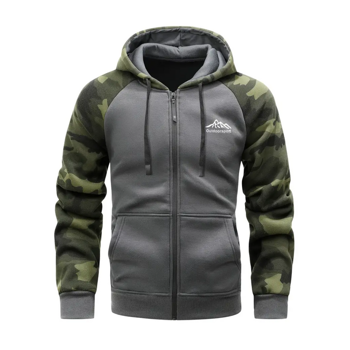 Men's warm camo jacket for outdoor activities, fall, winter, and casual wear.