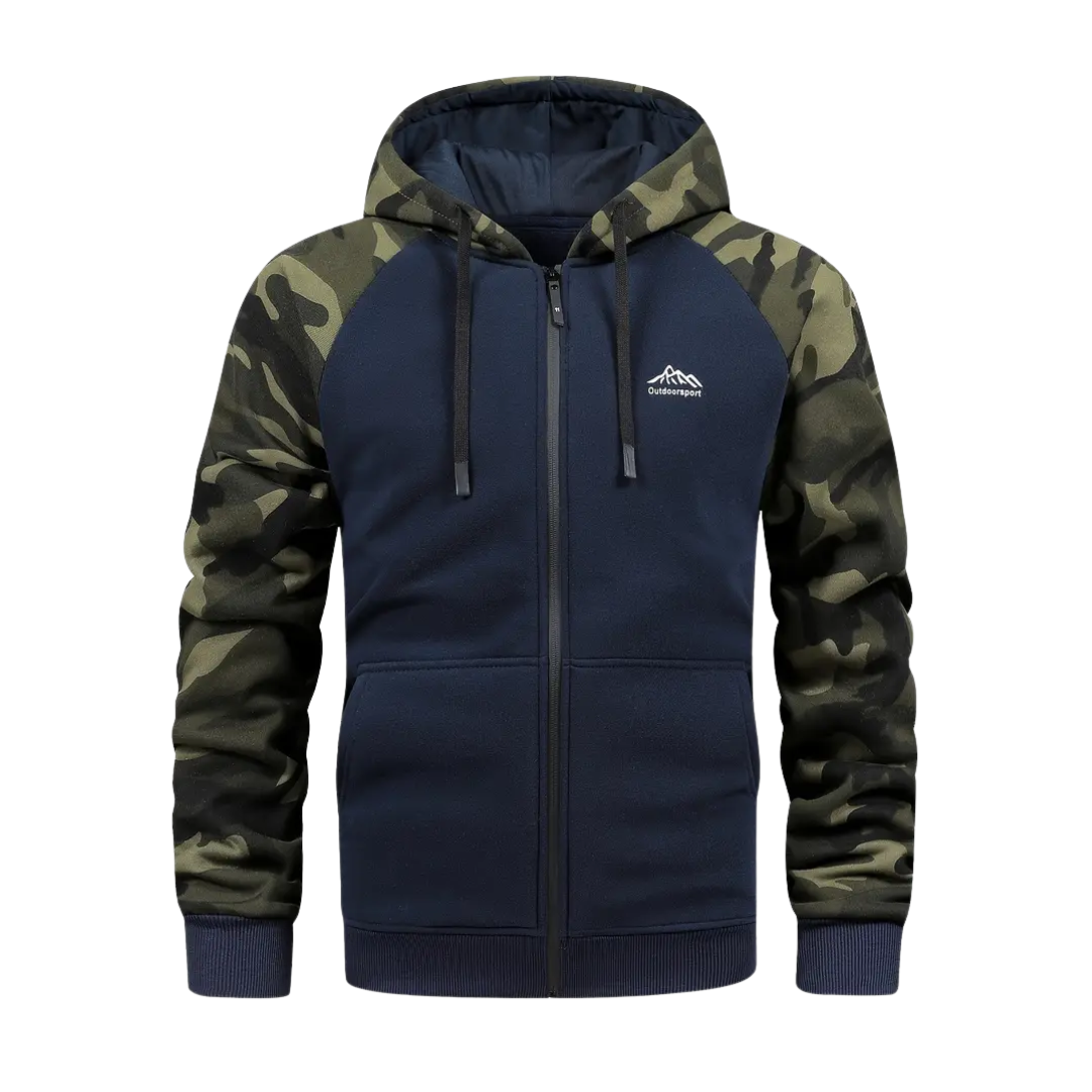Stylish men's camo fall coat, warm and comfortable, great for casual outdoor fashion.