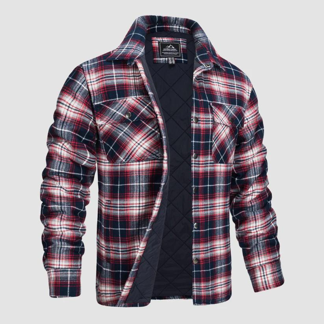 Stay warm with this men's checkered lumberjack jacket, quilted lining, great for winter outdoor fashion.