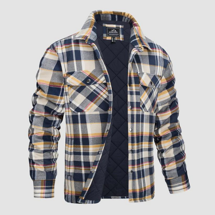 Durable men's plaid jacket, warm quilted lining, casual outdoor style for autumn & winter.