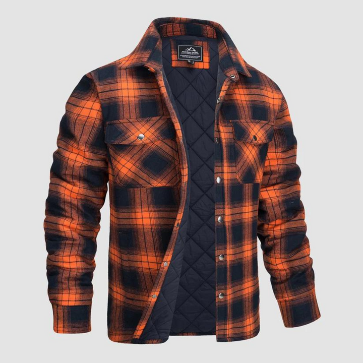 Men's warm outdoor checkered jacket, quilted for extra comfort, perfect for cold weather & casual wear.