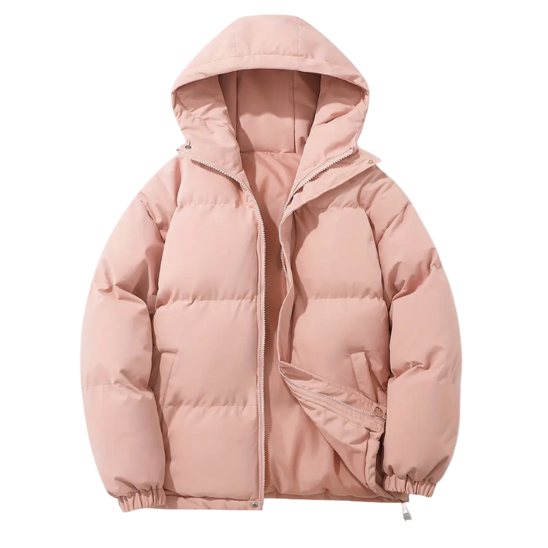 Versatile men's hooded puffer jacket, perfect for cold weather. Warm, stylish, weatherproof outerwear for him.