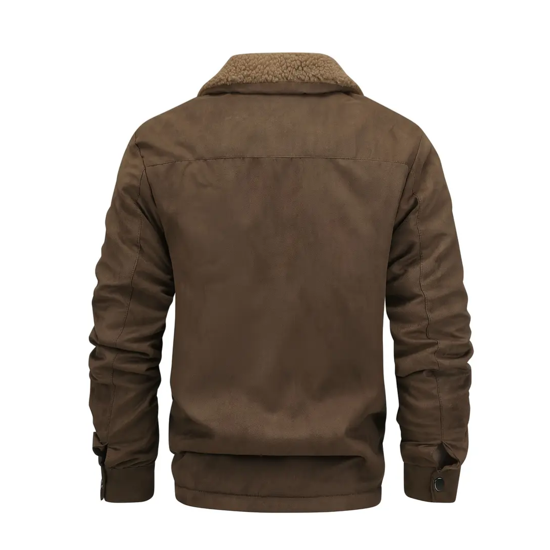 Trendy men's fall/winter jacket with a smart lapel collar. A warm & fashionable choice for cold days.