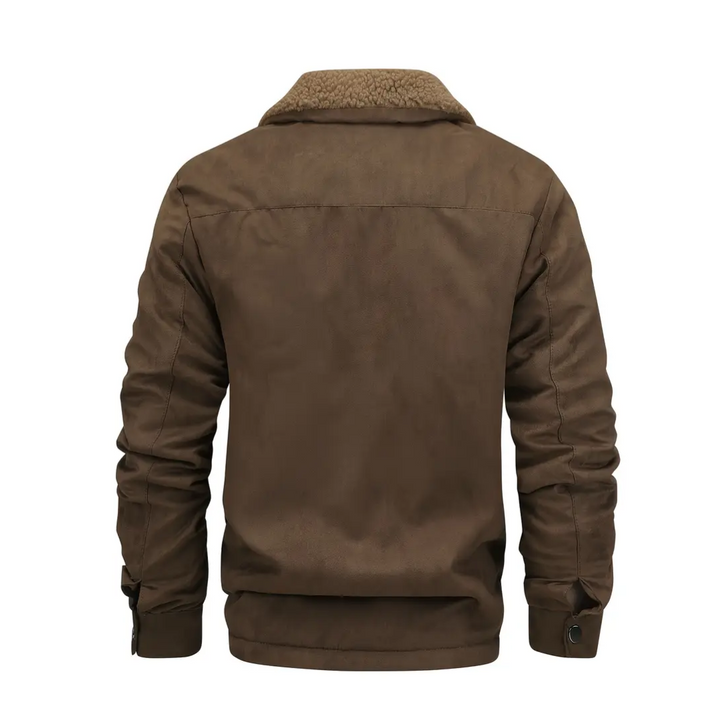 Trendy men's fall/winter jacket with a smart lapel collar. A warm & fashionable choice for cold days.