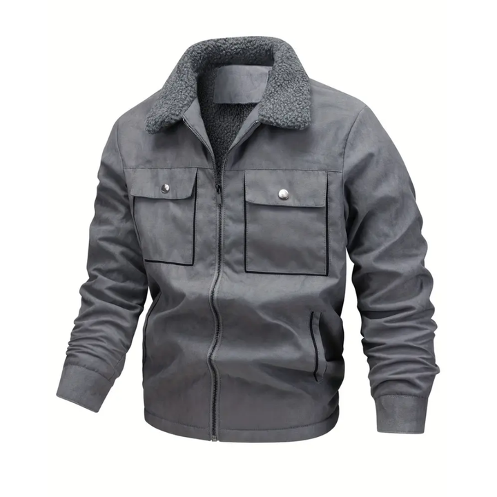 Durable men's warm outerwear, a comfortable outdoor jacket with a refined lapel collar for winter.