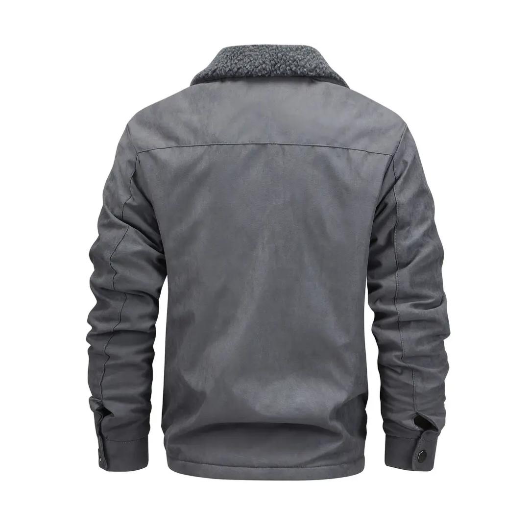 Classic men's winter jacket, outdoor style with a warm teddy fleece lining and sophisticated lapel collar.