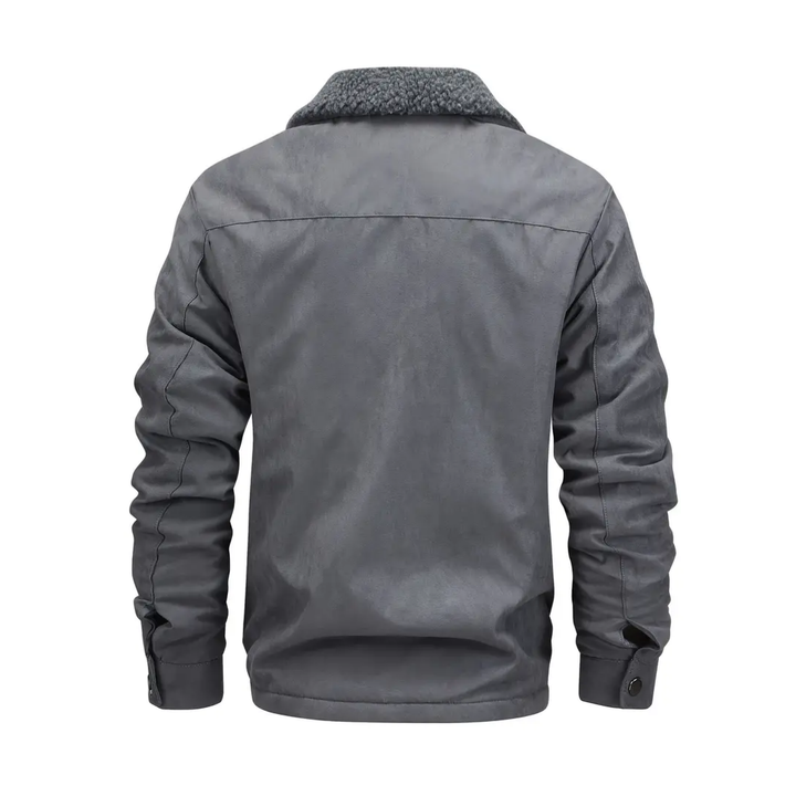 Classic men's winter jacket, outdoor style with a warm teddy fleece lining and sophisticated lapel collar.