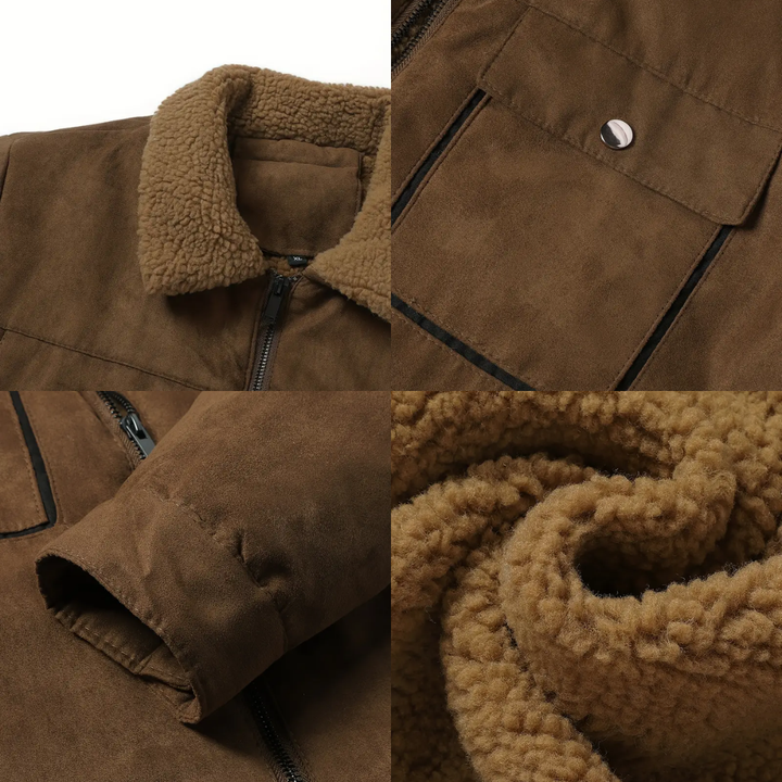 Corvin men's warm outdoor jacket, featuring a lapel collar and soft teddy fleece lining for ultimate comfort.